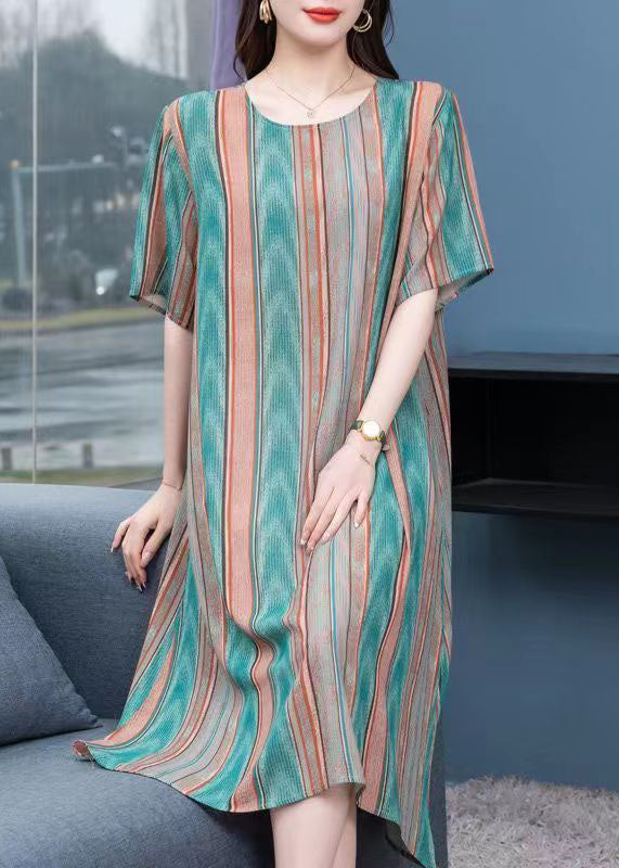 Plus Size Striped O Neck Patchwork Chiffon Dresses Summer