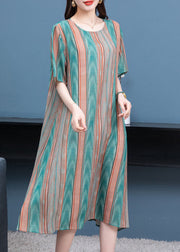 Plus Size Striped O Neck Patchwork Chiffon Dresses Summer