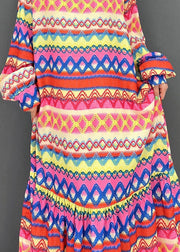 Plus Size V Neck Print Silk Maxi Dress Long Sleeve