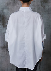 Plus Size White Embroidered Cotton Shirt Tops Summer