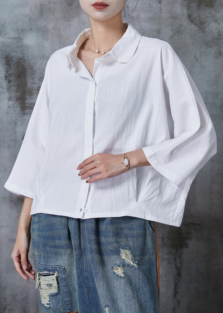 Plus Size White Oversized Cotton Blouse Top Bracelet Sleeve