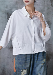 Plus Size White Oversized Cotton Blouse Top Bracelet Sleeve