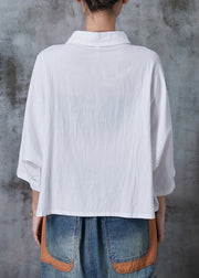 Plus Size White Oversized Cotton Blouse Top Bracelet Sleeve