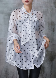 Plus Size White Oversized Print Silk Shirt Summer