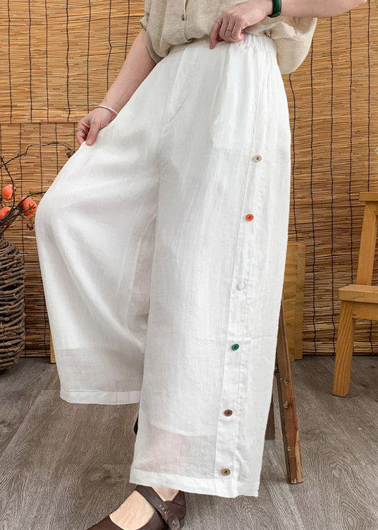 Plus Size White Pockets Patchwork Linen Long Pants Summer