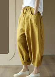 Plus Size White Wrinkled Tie Waist Linen Lantern Pants Summer