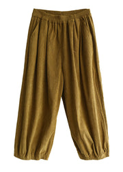 Plus Size Yellow Elastic Waist Corduroy Harem Pants Fall