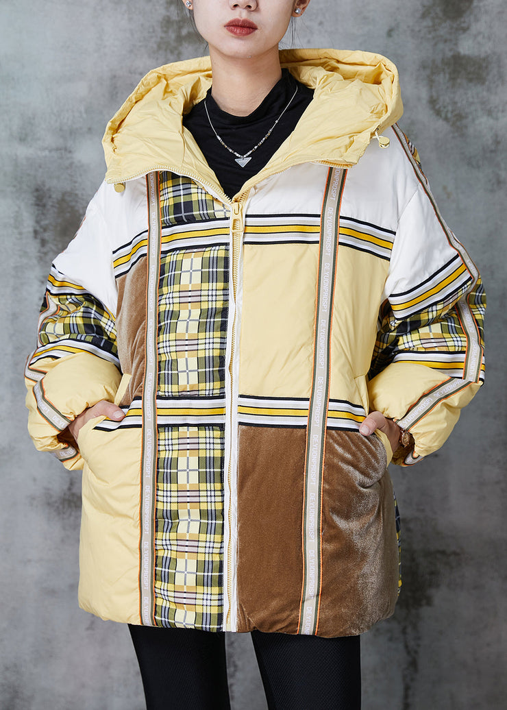 Plus Size Yellow Oversized Patchwork Duck Down Puffers Jackets Winter