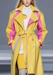 Plus Size Yellow Zip Up Patchwork Faux Leather Coats Fall