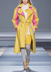 Plus Size Yellow Zip Up Patchwork Faux Leather Coats Fall