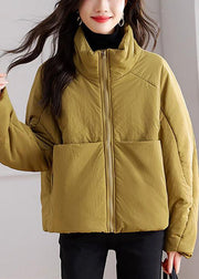 Plus Size Yellow Zip Up Pockets Patchwork Parka Winter