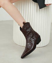 Pointed Toe Italian Chunky Boots Coffee Sheepskin