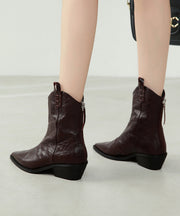 Pointed Toe Italian Chunky Boots Coffee Sheepskin