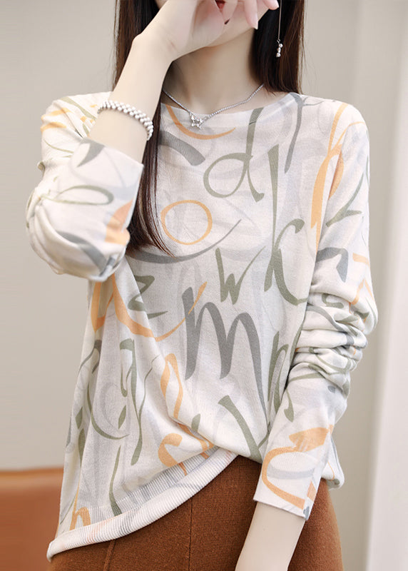 Portrait Print Silk Cotton T Shirt O Neck Long Sleeve