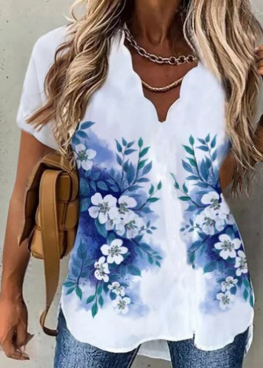 Printed Shirt printing short sleeve V Neck Waves Tops Black White Colour