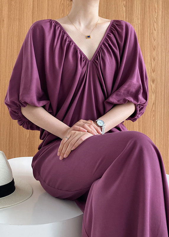 Purple Cotton Robe Dresses Side Open Cold Shoulder Batwing Sleeve