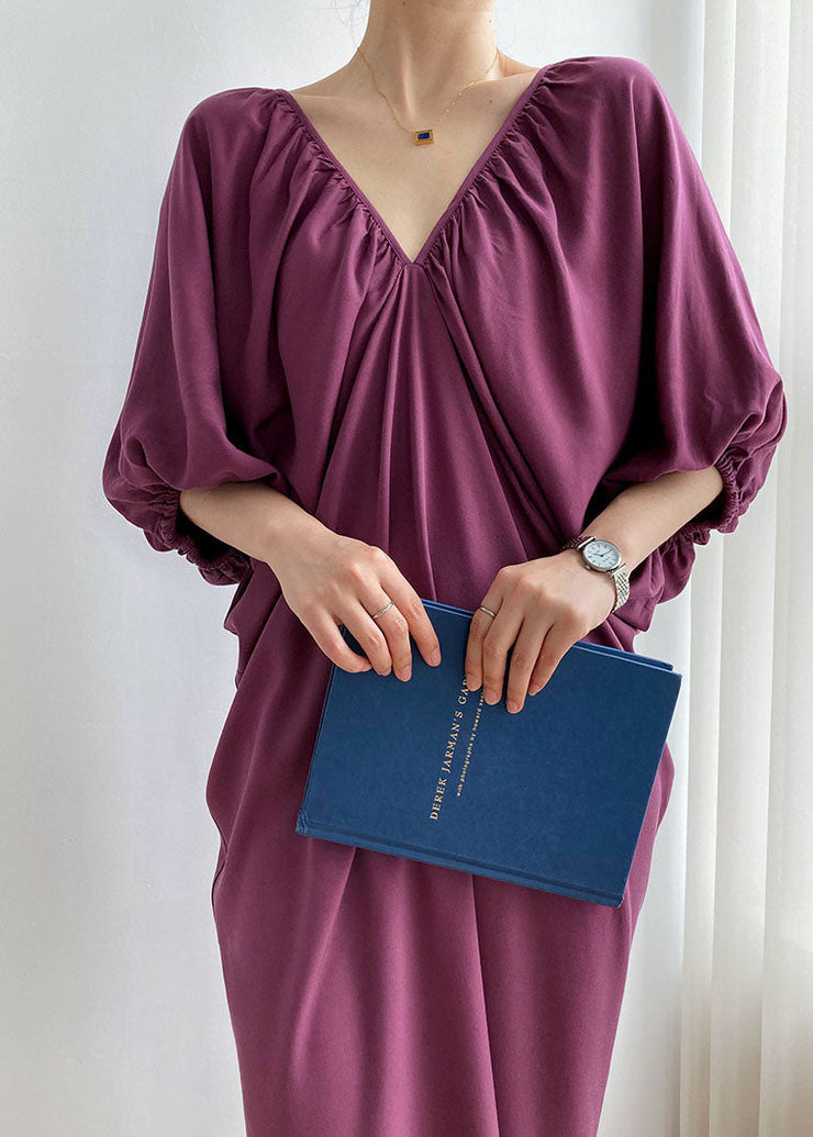 Purple Cotton Robe Dresses Side Open Cold Shoulder Batwing Sleeve