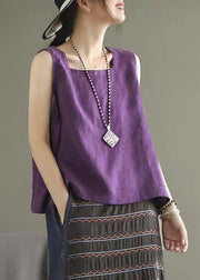 Purple Cozy Solid Linen Vest Sleeveless