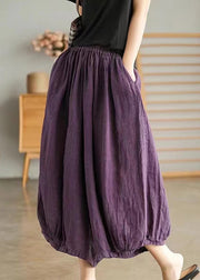 Purple Geometry Elastic Waist Linen Wide Leg Pants