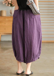 Gray Flowers Elastic Waist Linen Wide Leg Pants