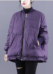 Purple Fine Cotton Filled Puffer Jacket Zip Up Drawstring Winter