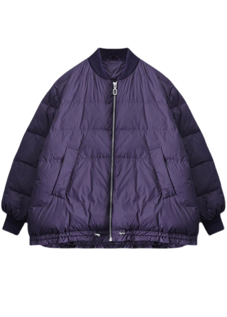 Purple Fine Cotton Filled Puffer Jacket Zip Up Drawstring Winter