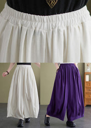 Purple Loose Cotton Wide Leg Pants Elastic Waist Summer