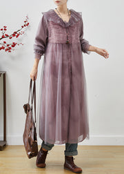 Purple Oversized Organza Maxi Dress Embroidered Fall