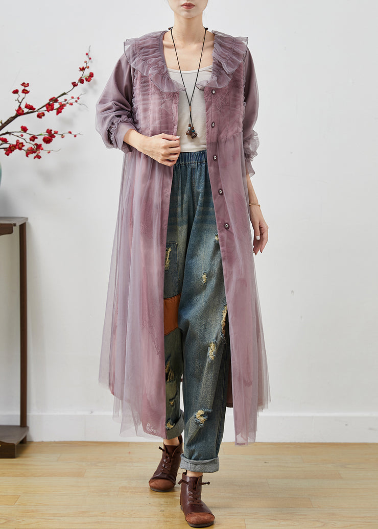 Purple Oversized Organza Maxi Dress Embroidered Fall