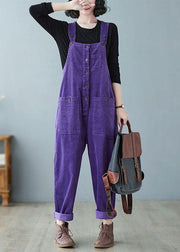 Purple Patchwork Button Cozy Corduroy Jumpsuit