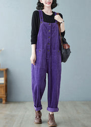 Purple Patchwork Button Cozy Corduroy Jumpsuit