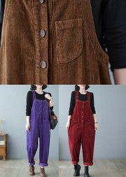 Purple Patchwork Button Cozy Corduroy Jumpsuit