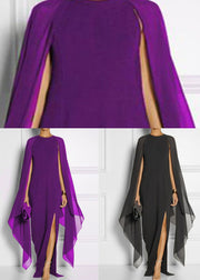 Purple Patchwork Chiffon Dresses Asymmetrical Front Open Summer