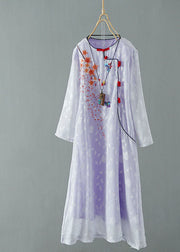 Purple Patchwork Chiffon Dresses Embroideried Chinese Button Spring