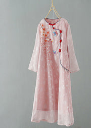 Purple Patchwork Chiffon Dresses Embroideried Chinese Button Spring