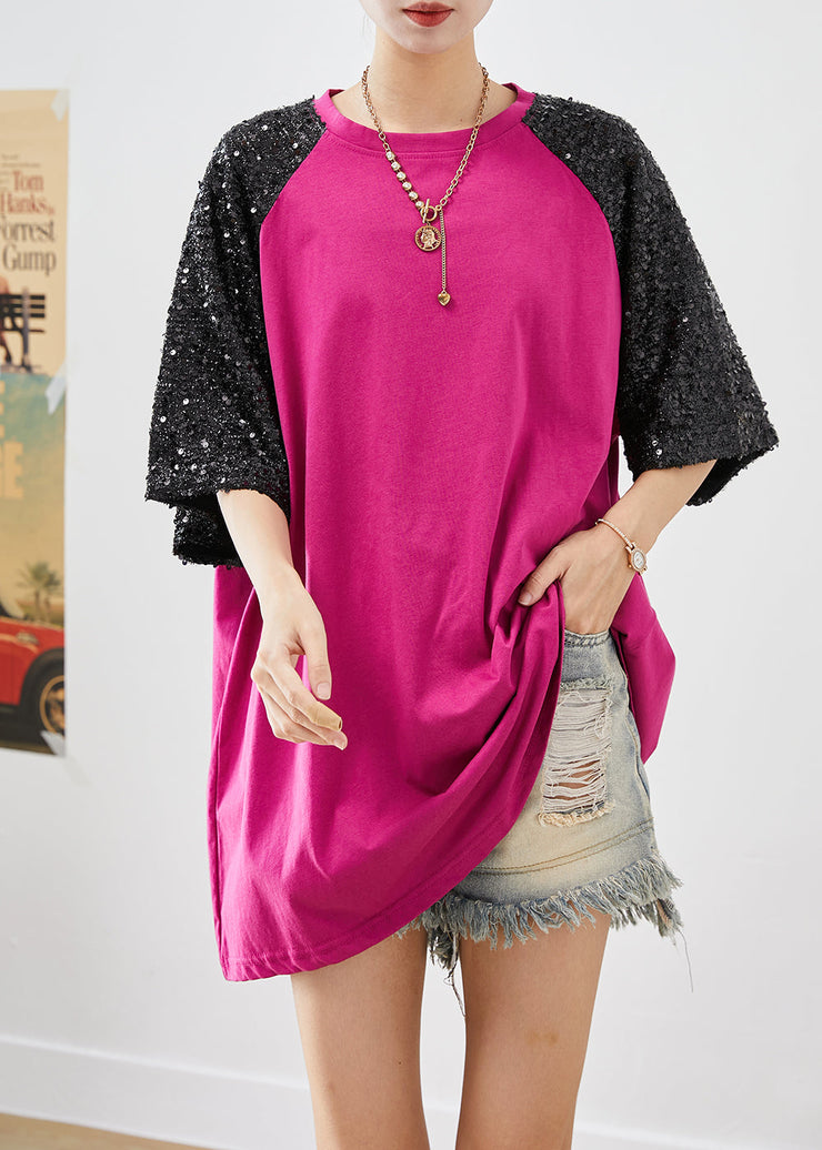 Purple Patchwork Cotton Tanks Sequins Oversized Summer