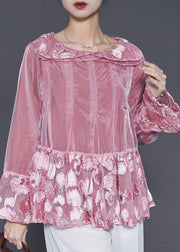 Purple Patchwork Organza Tops Oversized Jacquard Spring