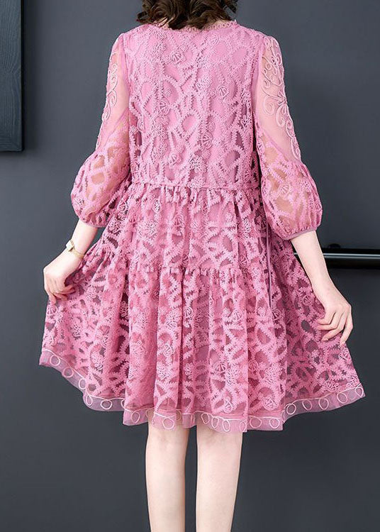 Purple Patchwork Tulle Dress Embroideried O-Neck Summer