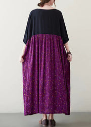 Purple Patchwork Wrinkled Maxi Dress Summer