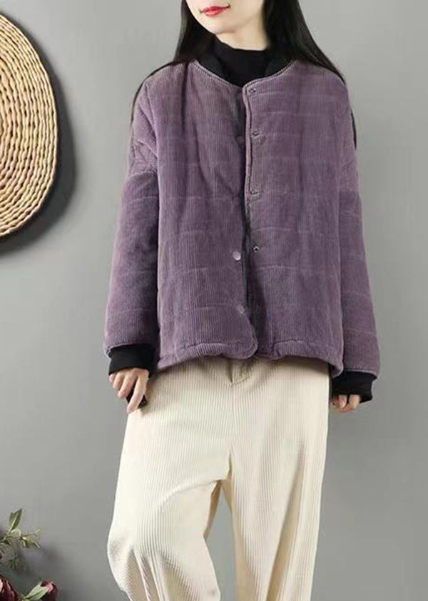 Purple Pockets Patchwork Fine Cotton Filled Coats Vintage Winter