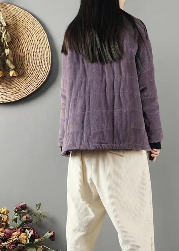 Purple Pockets Patchwork Fine Cotton Filled Coats Vintage Winter