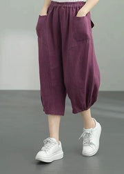 Purple Pockets Patchwork Linen Lantern Pants Summer