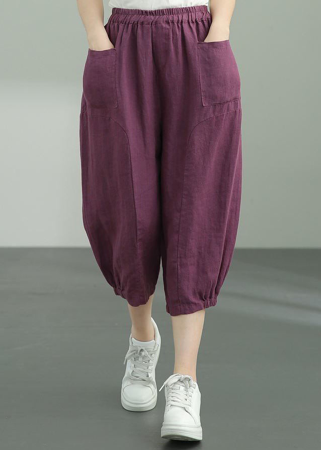 Purple Pockets Patchwork Linen Lantern Pants Summer