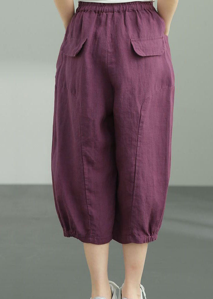 Purple Pockets Patchwork Linen Lantern Pants Summer