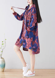 Purple Print Patchwork Cotton Hooded Coat Spring