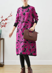 Purple Print Silm Fit Knit Robe Dresses Give Scarf Fall