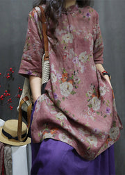 Purple Side Open Button Maxi Linen Shirt Summer