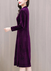 Purple Side Open Silk Velour Maxi Dress Fall