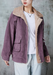 Purple Thick Warm Fleece Coats Peter Pan Collar Pockets Winter