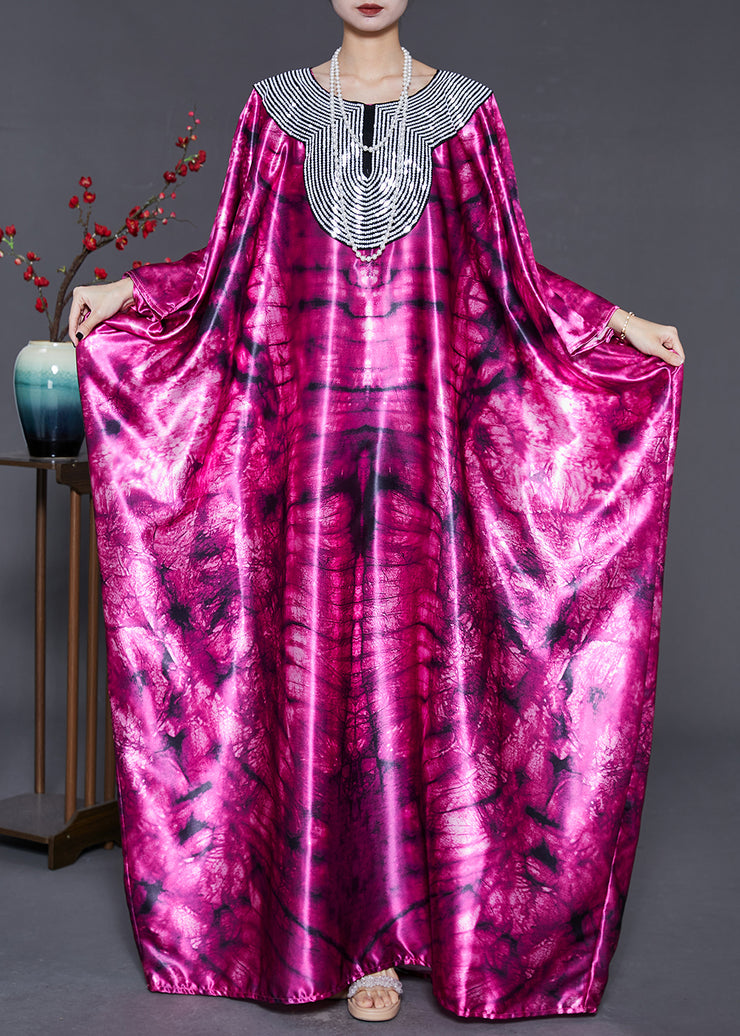 Purple Tie Dye Silk Maxi Dress Sequins Oversized Summer